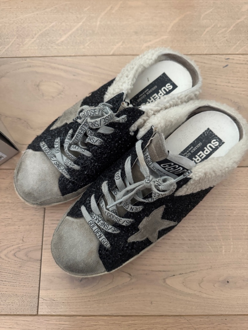 Golden Goose Black Glitter & Gray Suede Star Slip-On Sneakers - Picture 2 of 4